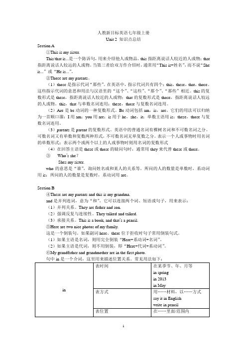 人教新目标英语七年级上册Unit-2单元知识点总结