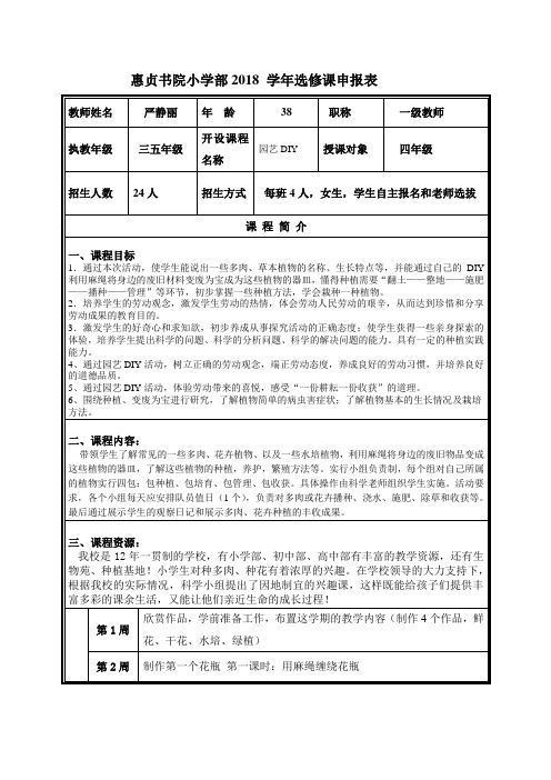 惠贞书院小学部2018选修课申报表