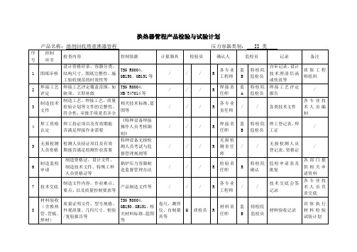 双相不锈钢换热器管程产品检验与试验计划