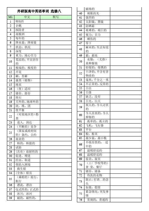外研版高中英语单词 选修八 默写单