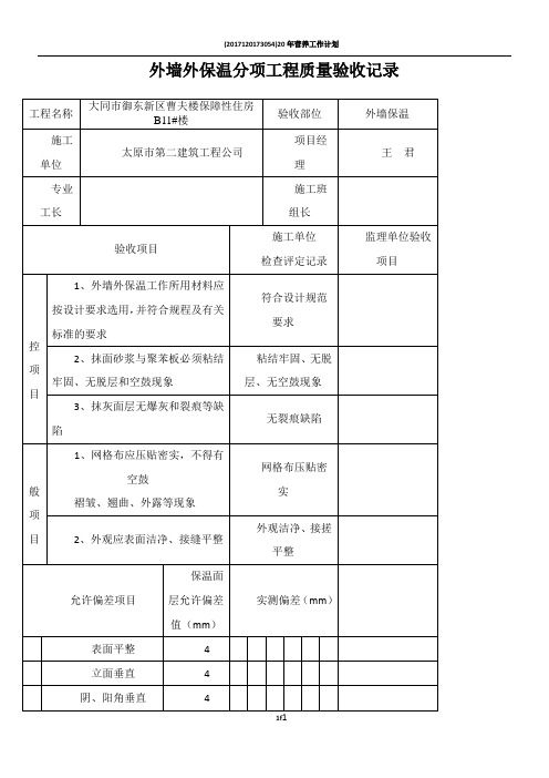 外墙外保温分项工程质量验收记录