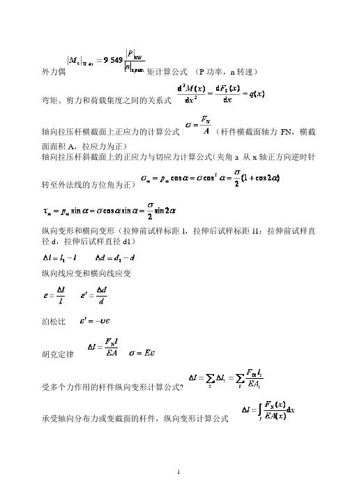 材料力学公式最全总汇分析