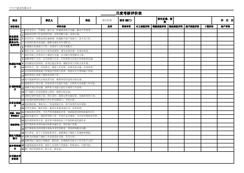 360度 项目经理 月度考核评价表