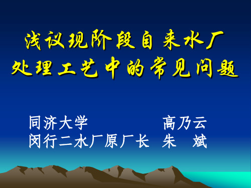 高乃云——浅议现阶段自来水厂处理工艺中的常见问题