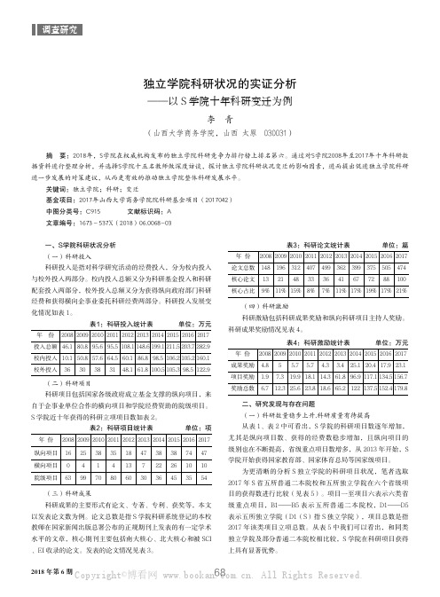 独立学院科研状况的实证分析——以S 学院十年科研变迁为例