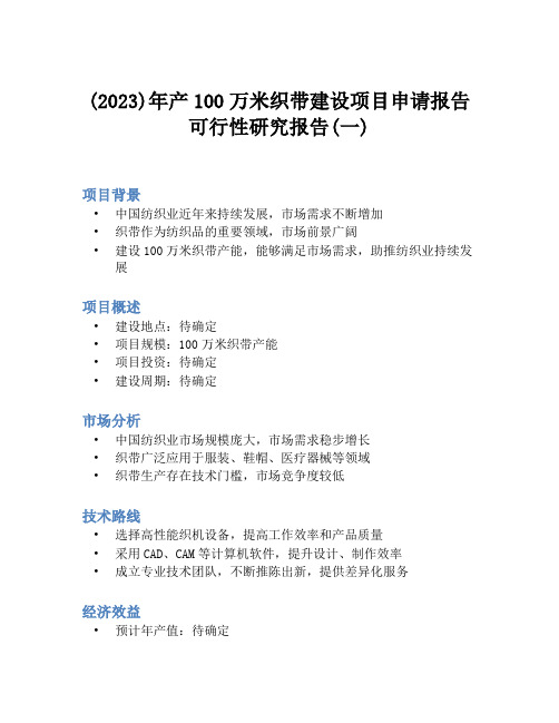 (2023)年产100万米织带建设项目申请报告可行性研究报告(一)