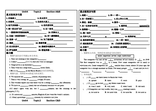 新版仁爱英语九年级上册Unit4Topic2知识点及词汇测试(含答案)