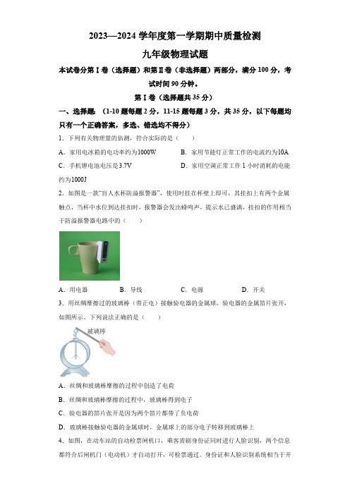 山东省泰安市东平县2023-2024学年九年级上学期11月期中物理试题(含答案)