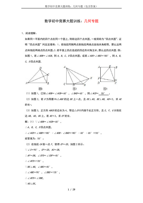 数学初中竞赛大题训练：几何专题(包含答案)