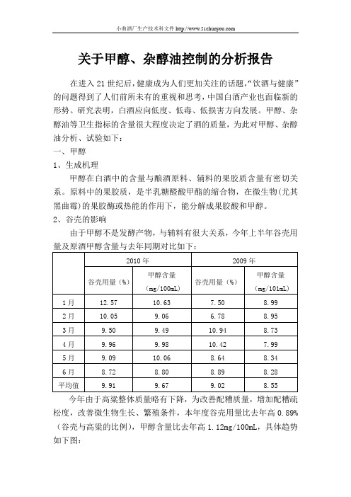 关于甲醇、杂醇油控制的分析报告