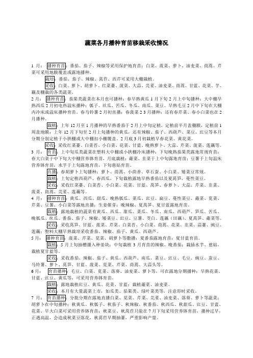 蔬菜各月播种育苗移栽采收情况