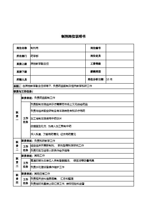 湖北新华医院药学部制剂岗位说明书