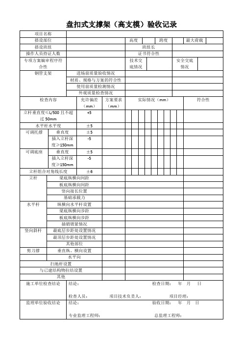 盘扣式支撑架(高支模)验收记录