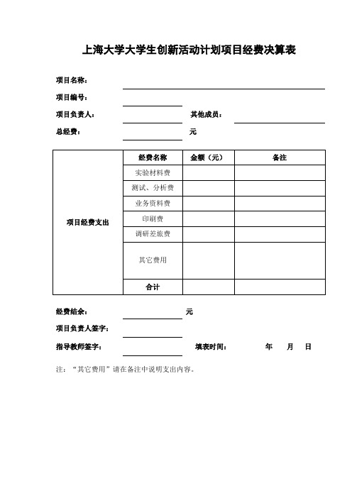 大学生创新活动计划项目经费决算表