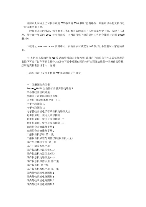目前本人网站上已可供下载的PDF格式的7000多册份电路图、原版维修手册