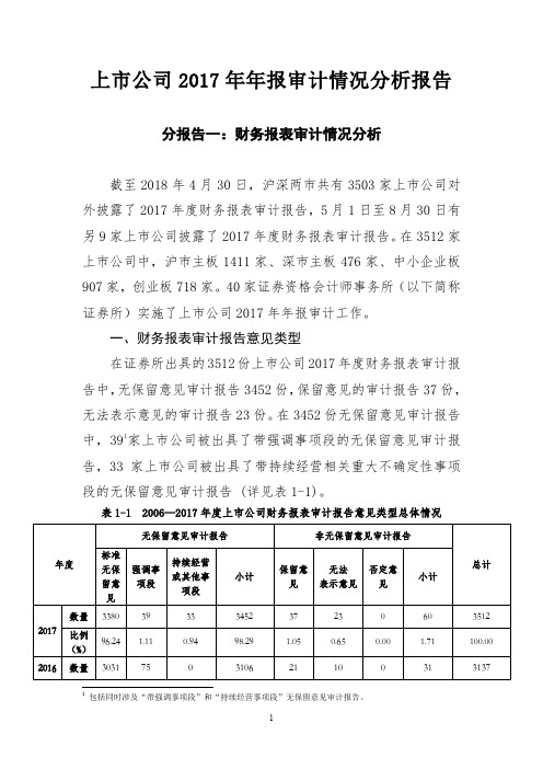 上市公司2017年年报审计情况分析报告