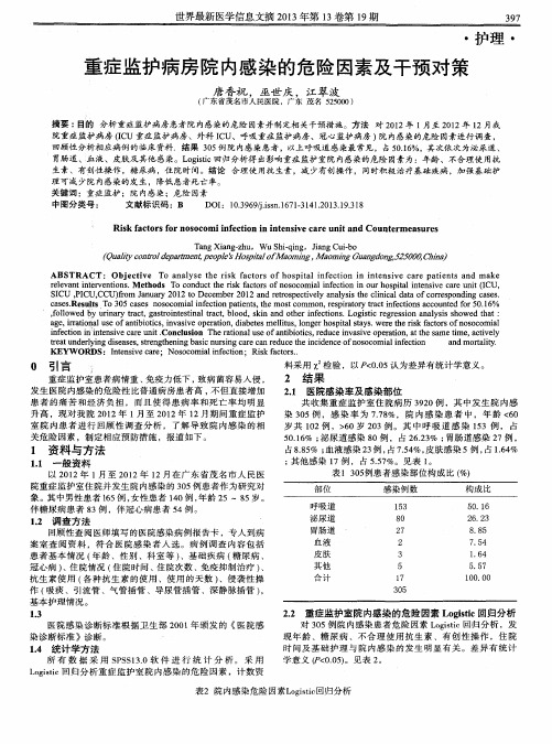 重症监护病房院内感染的危险因素及干预对策