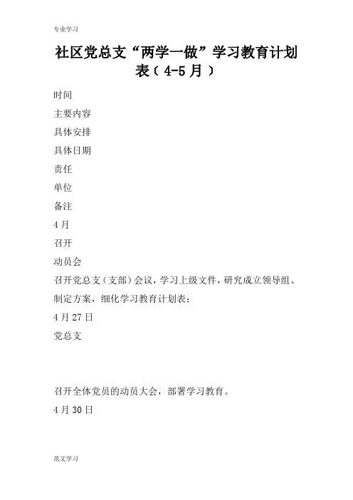 【教育学习文章】社区党总支“两学一做”学习教育计划表﹝4-5月﹞