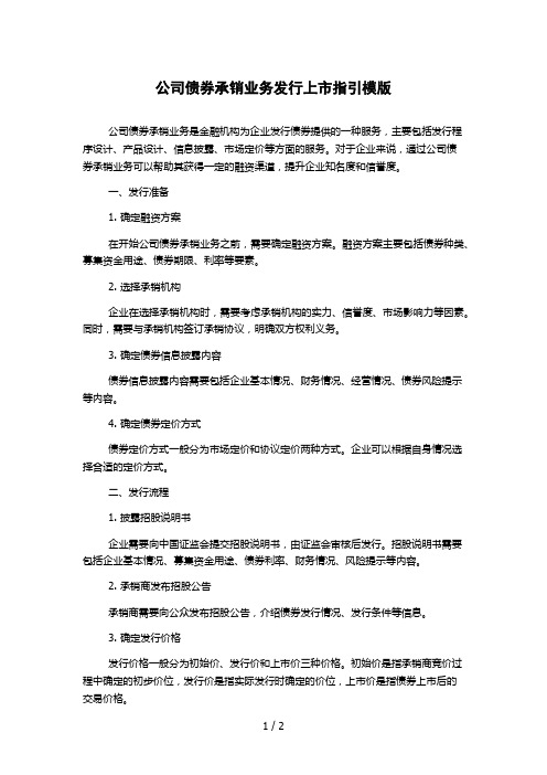 公司债券承销业务发行上市指引模版