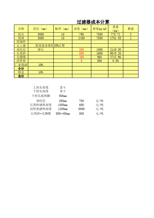 过滤器成本计算