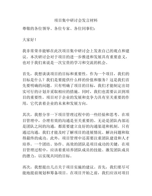 项目集中研讨会发言材料