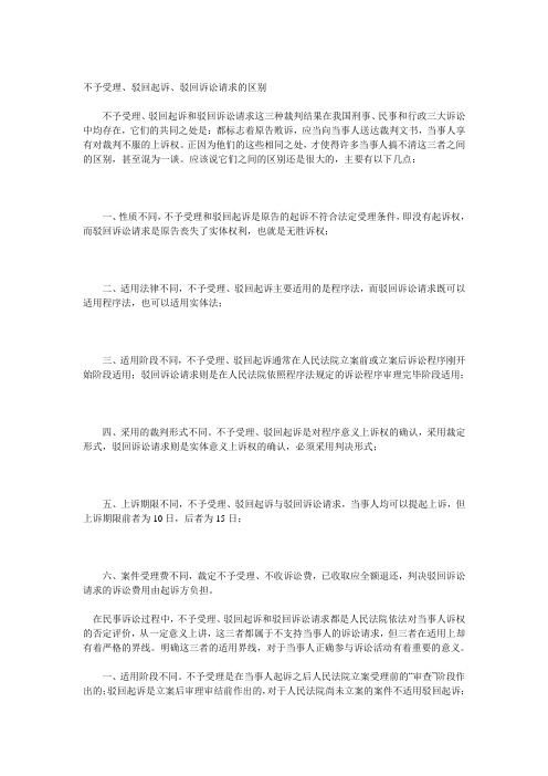 不予受理、驳回起诉、驳回诉讼请求的区别