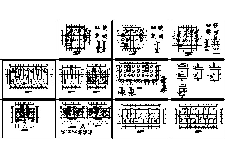 高层住宅楼两层底框全套结构cad施工设计图纸（含三～五层顶板结构平面图）