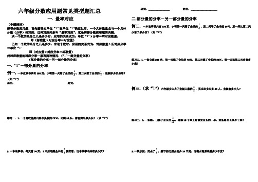 六年级分数应用题常见类型题汇总