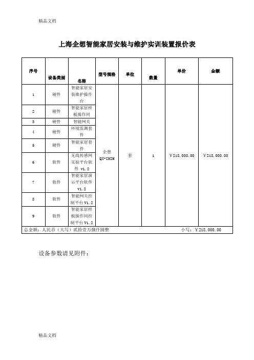 智能家居安装与维护-项目清单及价格学习资料