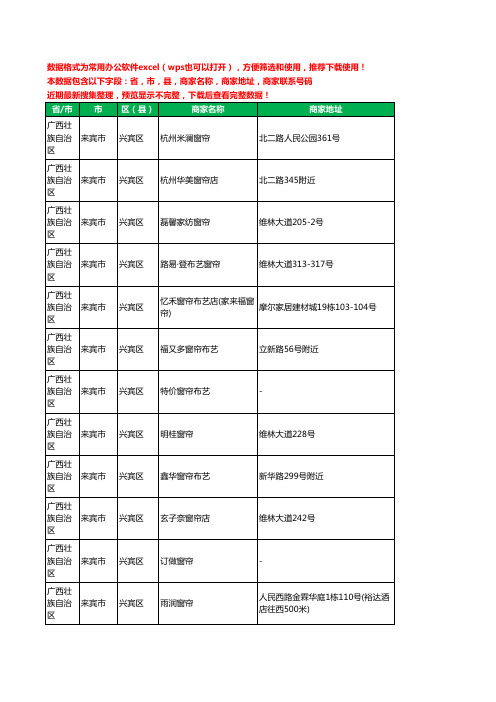 2020新版广西壮族自治区来宾市兴宾区窗帘工商企业公司商家名录名单联系电话号码地址大全99家