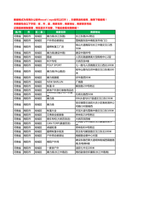 2020新版河南省南阳市宛城区户外用品工商企业公司商家名录名单联系电话号码地址大全25家