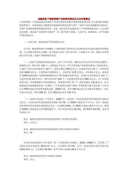 金融危机下湖南承接产业转移的现实压力及对策建议