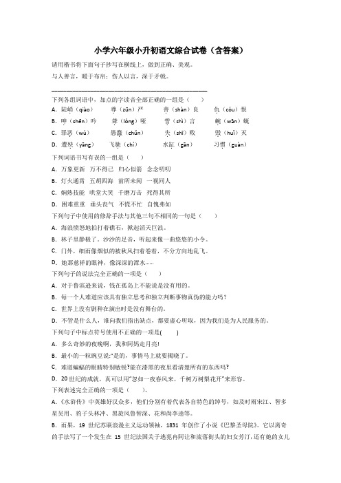 小学六年级小升初语文综合试卷(含答案)[001]