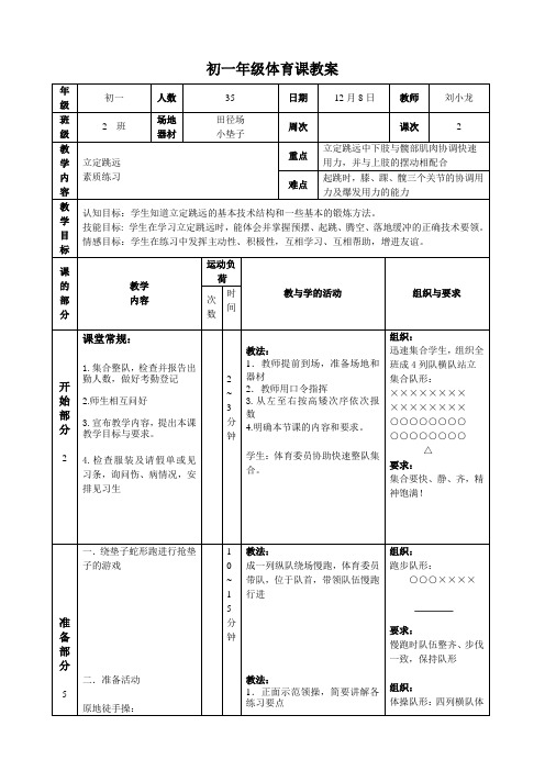 初中精品公开课立定跳远优秀教案