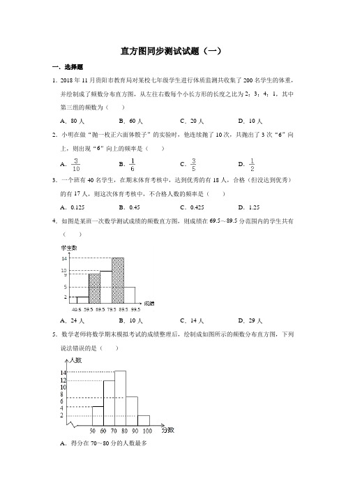 人教版数学七年级下册 第10章  10.2 直方图同步测试试题(一)