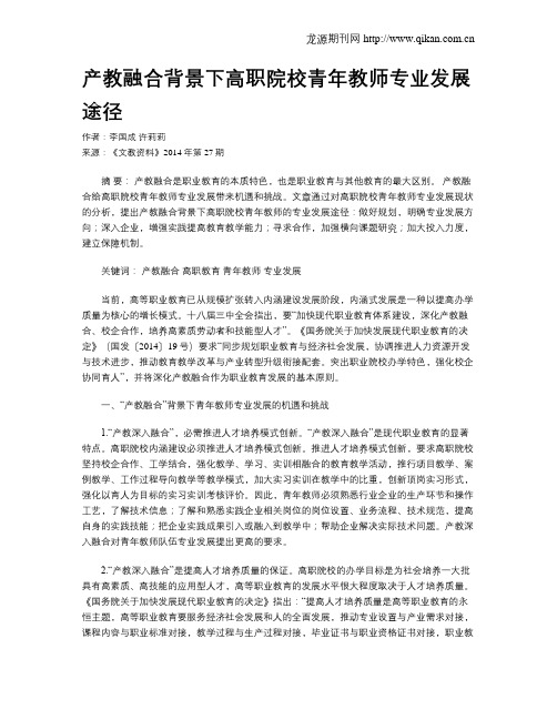 产教融合背景下高职院校青年教师专业发展途径