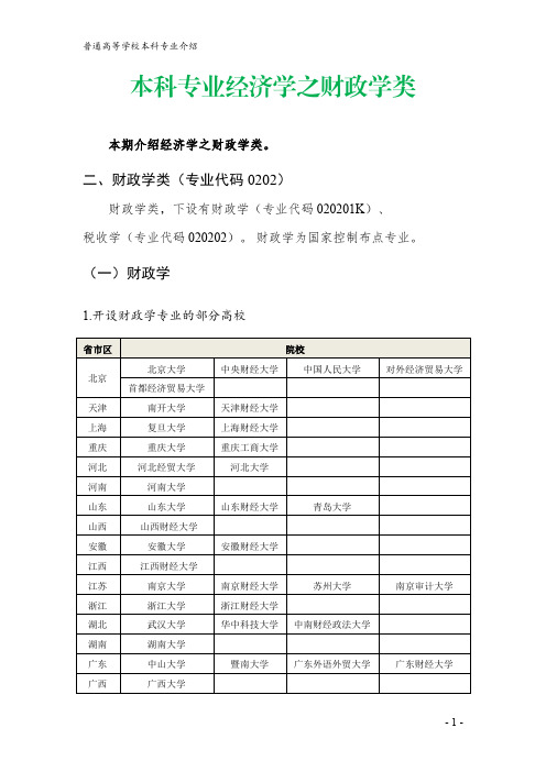 本科专业经济学之财政学类