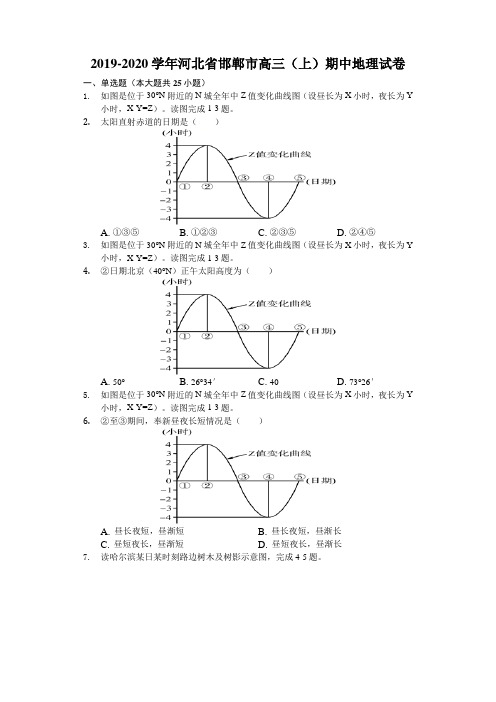 河北省邯郸市2020届高三上学期期中考试地理试题 