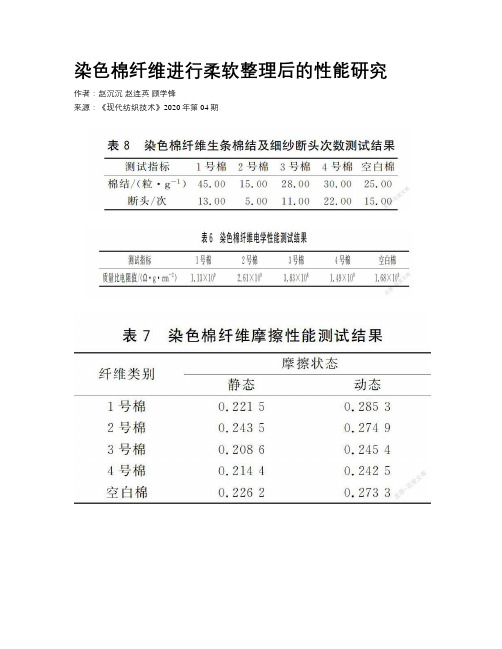 染色棉纤维进行柔软整理后的性能研究 