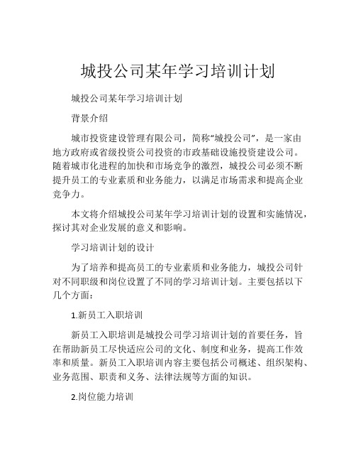 城投公司某年学习培训计划