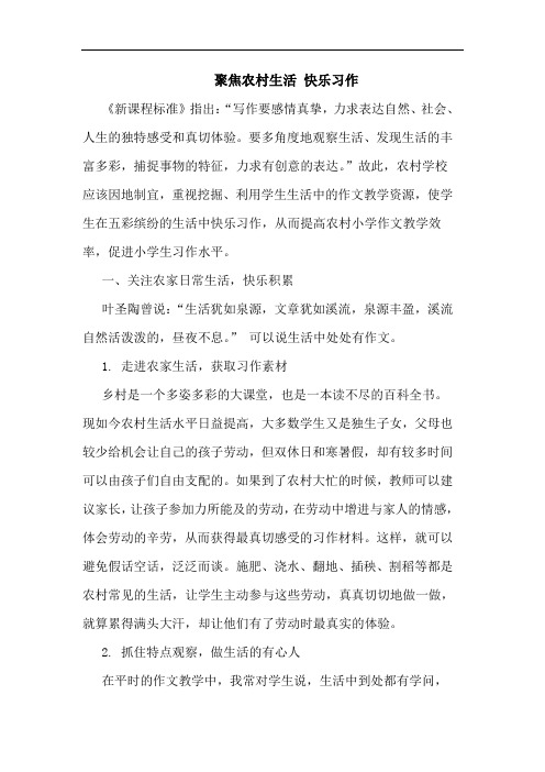 聚焦农村生活 快乐习作