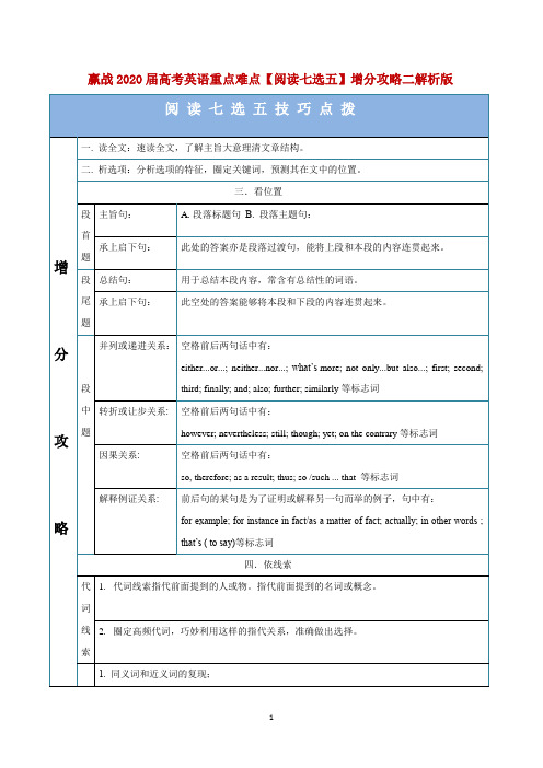 赢战2020届高考英语重点难点增分攻略 2.2 【阅读七选五】增分攻略二(解析版)