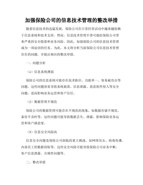 加强保险公司的信息技术管理的整改举措