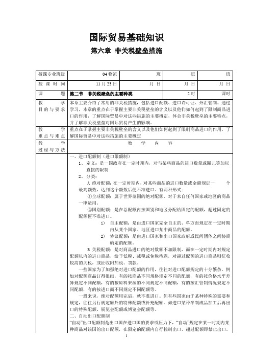 《国际贸易基础知识》第六章第二节非关税壁垒的主要种类