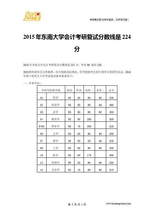 2015年东南大学会计考研复试分数线是224分