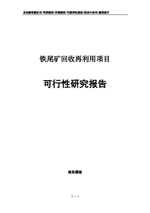 铁尾矿回收再利用项目可行性研究报告申请报告