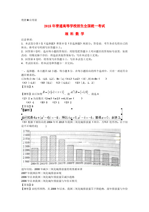 2015年普通高等学校招生全国统一考试数学理试题(新课标Ⅱ卷,含解析)