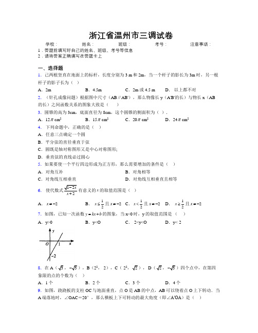 最新浙江省温州市三调试卷附解析