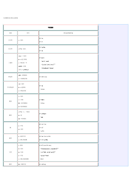 几何图形及计算公式查询.