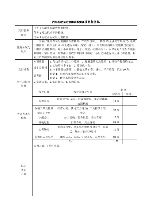 18 汽车检测与诊断技术(襄阳职院) 工单 汽车行驶无力故障诊断